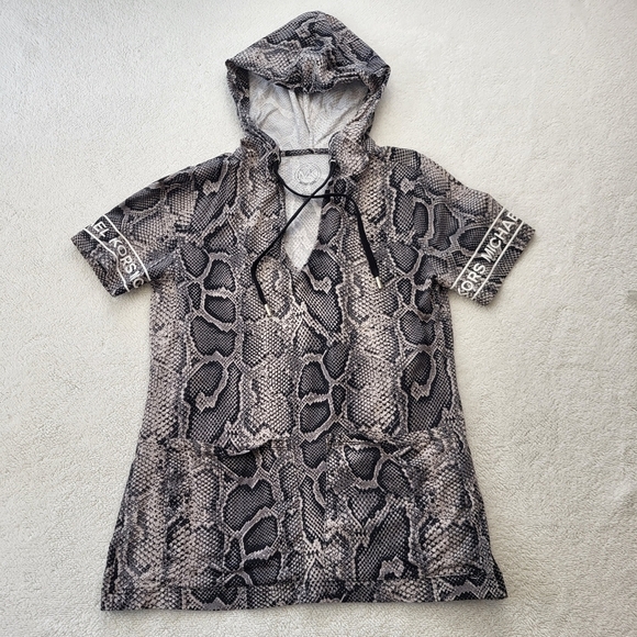 Michael Kors Snake Skin Pattern Short Sleeves Hoodie Top Women's Size Small - Picture 1 of 6